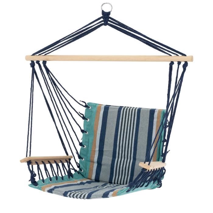 ECD Germany Chaise Suspendue - Fauteuil avec 2 Accoudoirs en Bois et Coussin dAssise en Coton - Chargeable jusquà 120 kg ECD Germany Chaise Suspendue - Fauteuil avec 2 Accoudoirs en Bois et Coussin dAssise en Coton - Chargeable jusquà 120 kg