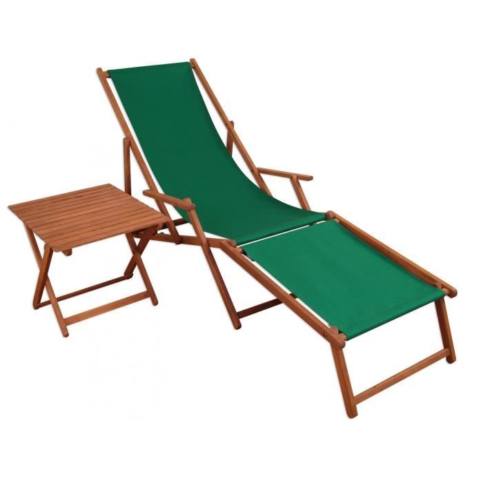 Chaise longue de jardin pliante verte - ERST-HOLZ - modèle 10-304FT - accoudoirs, repose-pieds et table