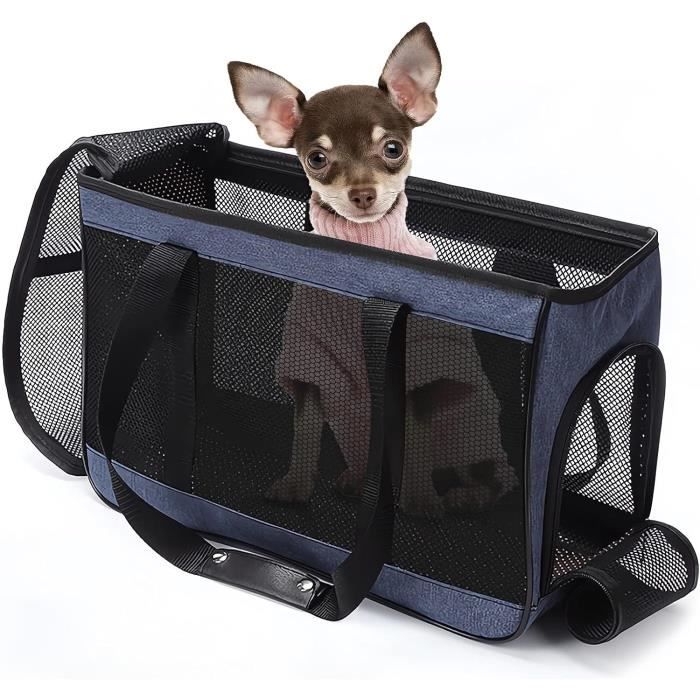 Comparer les prix de Sac à Dos Chat Chien, Sac de Transport pour Chat Chien avec Matelas en Amovible, Filet Respirant, Extérieur, 43*19*29cm, Bleu