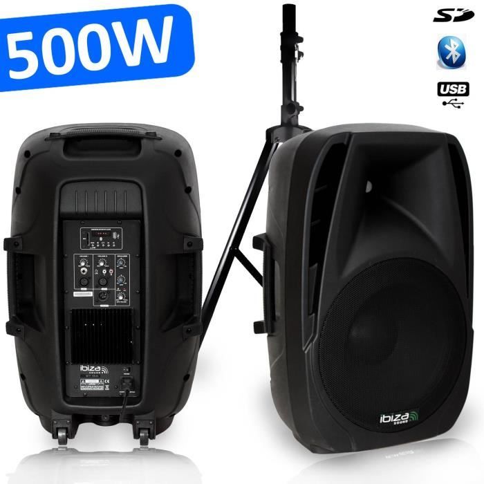 Enceinte amplifiée SONO DJ PA 500 W USB-SD-Bluetooth BT-15A + Pied