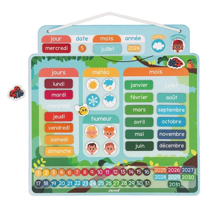 Calendrier magnétique 71 magnets avec météo et émotions Janod : King