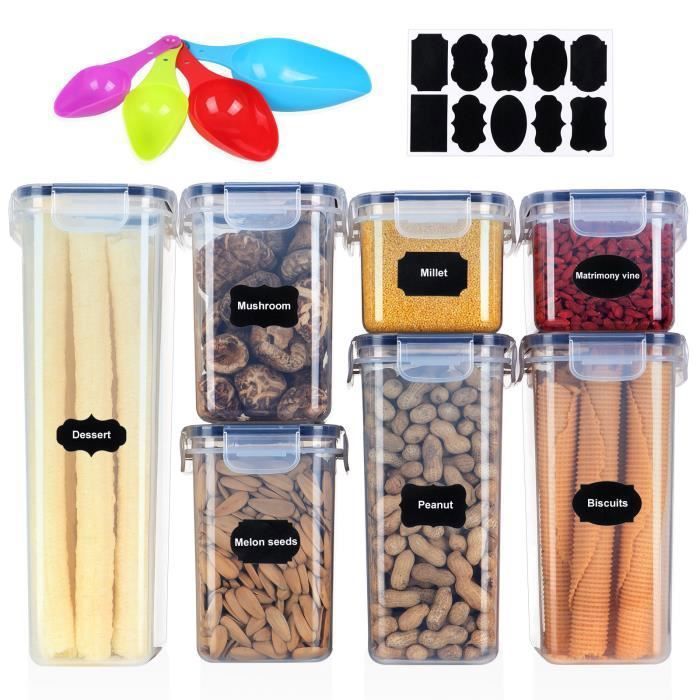 7PCS Boîtes de Rangement Cuisine Alimentaire Hermétique Sans BPA Boîte de Conservation Alimentaire Transparent en Plastique