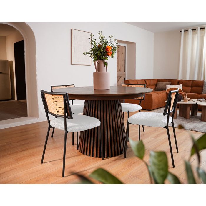 Luciano - lot de 2 chaises cannage - en tissu bouclette - Beige Luciano - lot de 2 chaises cannage - en tissu bouclette - Beige