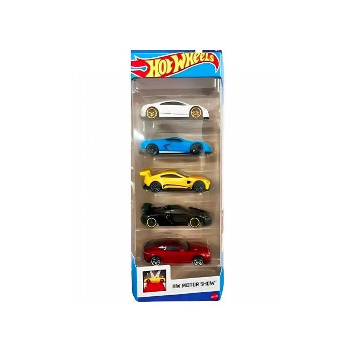 Coffret 5 Vehicules Hot Wheels : HW Motor Show - Set Voitures Miniatures + 1 Cartes tigre - Jouet Enfant
