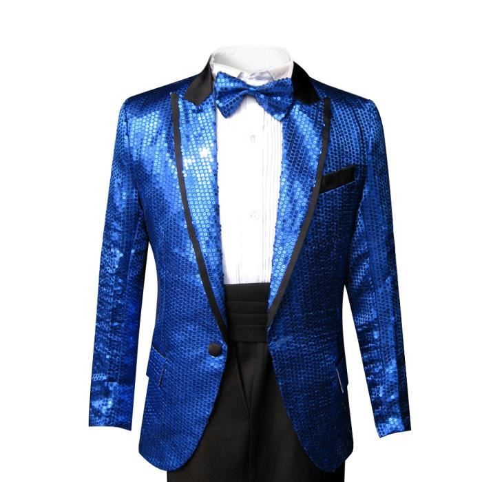 Costume pour homme, habit de cérémonie deux pièces, col tailleur avec  paillettes en masse, pour mariage, représentation Bleu - Cdiscount  Prêt-à-Porter