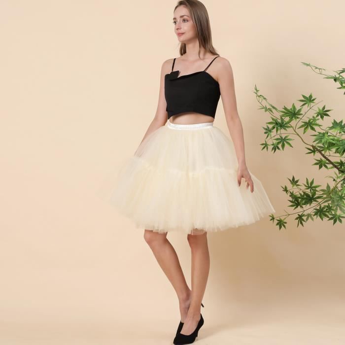 Jupe tutu en tulle plissee pour femme jupes de mariage midi vintage jupon Lolita 5 couches mode 60cm Beige D5535 Blanc Cdiscount Pret a Porter