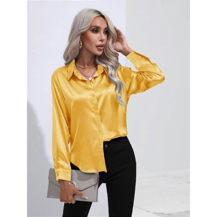 Chemisier Femme Satin Col V Manches Longues – Élégant Et Confortable