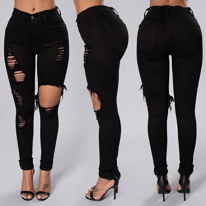 Pantalon noir a trou femme clearance