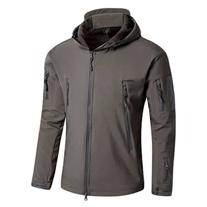 Veste Militaire Tactique Homme Softshell à Capuche Amovible - Veste Cargo Multi-Poches Coupe-Vent Pour Randonnée Camping