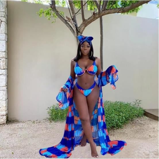 Ensemble bikini geometrique taille haute pour femme L ete 3 pieces Marque BLUE Blanc Cdiscount Pret a Porter