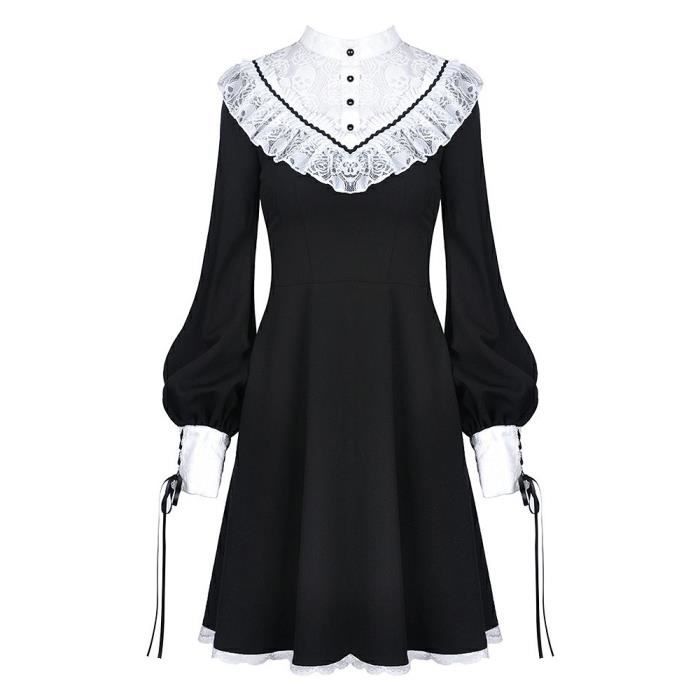 Robe noire col dentelle blanche lacages et manches bouffantes nugoth witchy Darkinlove Noir Cdiscount Pret a Porter