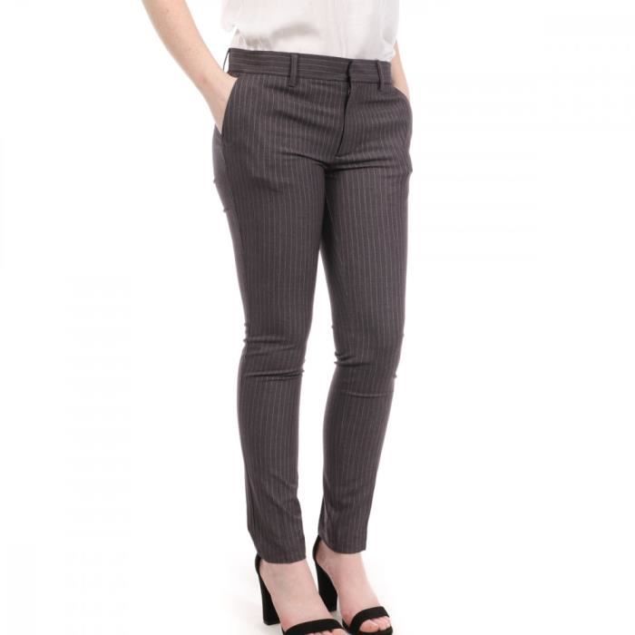 Pantalon Femme TEDDY SMITH City Pant Gris fonce Coupe slim Rayures verticales Grey Cdiscount Pret a Porter