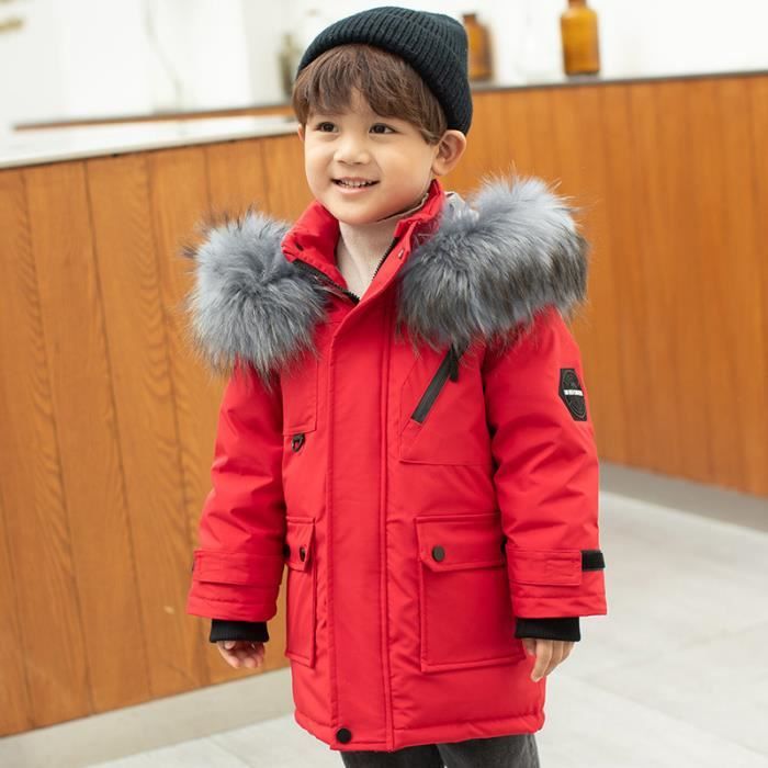 Parka Enfant Garçon Hiver Chaude Mi-Longue Fausse Fourrure Multi