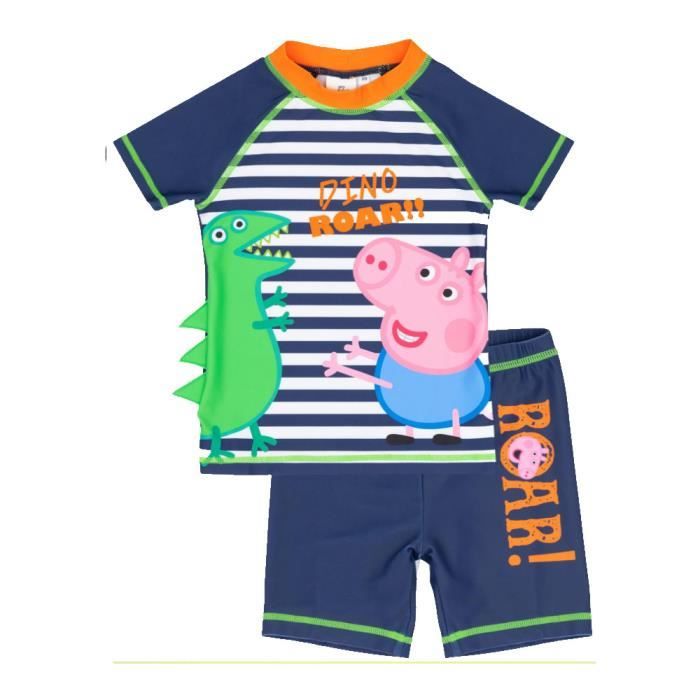 Maillot De Bain Garçon 2 Pièces Manches Longues Anti-UV - Imprimé Dinosaure Lettre - Séchage Rapide Pour Plage Piscine - 5