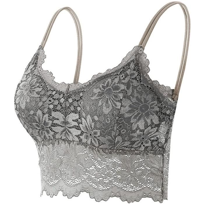 Dentelle Poitrine Femme Soutiens Gorge de Sport Soutien Gorge Dos Transparent Tank Top Bustier en Dentelle Push Up Brassiere Grey Grey Cdiscount Pret a Porter