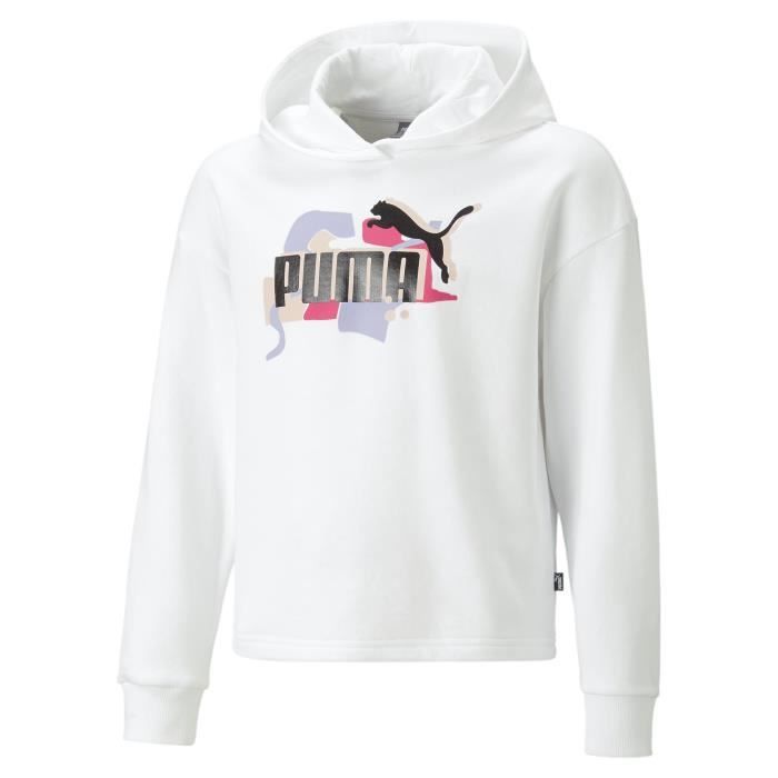 sweat à capuche fille puma ess+ street art tr - blanc