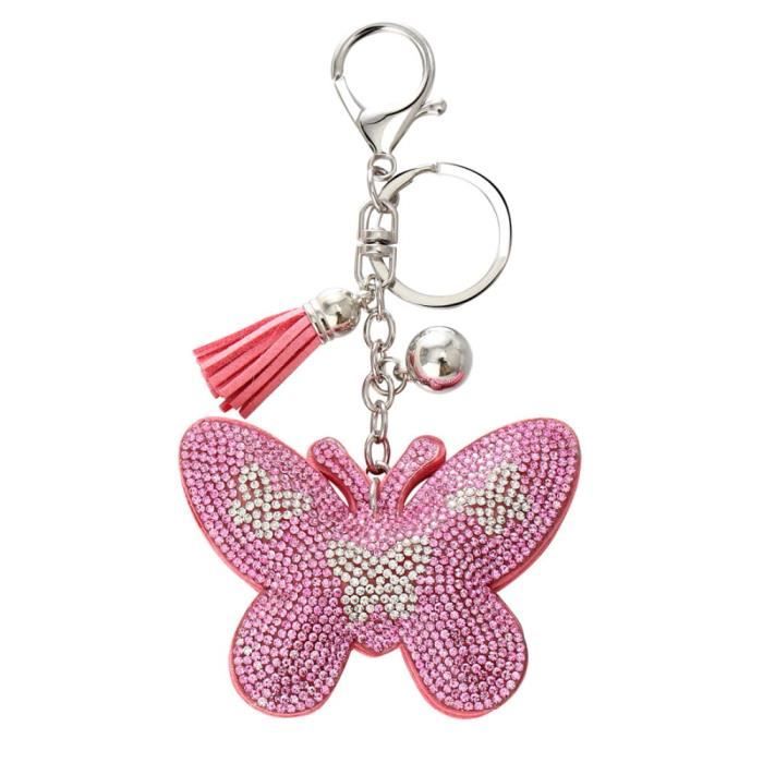 Porte-clés Papillon Rose Scintillant - Fait Main - Sans étiquette