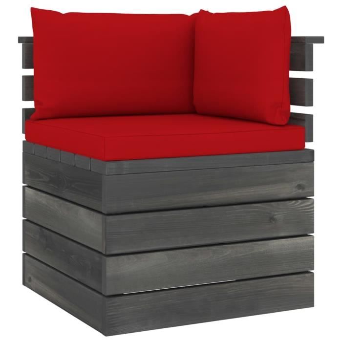 SOFA DE JARDIN UMR Rouge Canapé d'angle palette de jardin avec coussin Bois de pin