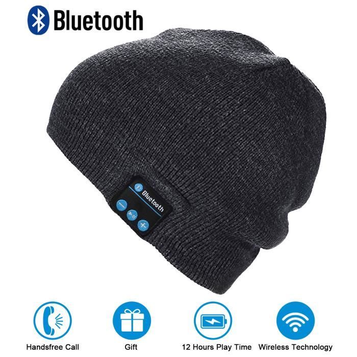 Bonnet Bluetooth PUERSIT Sans fil Bluetooth casque avec haut-parleurs stéréo pour Cadeau de Noël Hommes et Femmes（Gris）