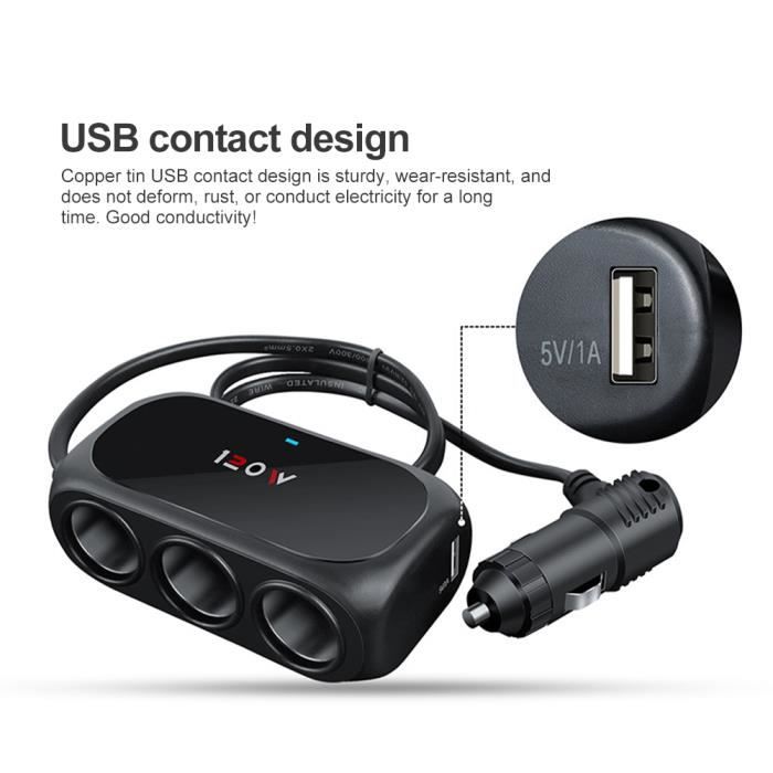300W 7-en-1 Multi Prise Allume Cigare Adaptateur : Qidoe 12V/24V Chargeur USB Allume Cigare 3 Prise Dual PD3.0 et QC3.0 avec Interrupteur et LED Voltage Charge Rapide pour Tablette Phone GPS Dash