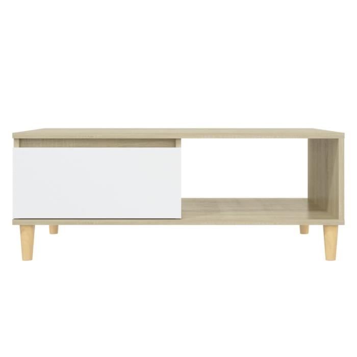 ABB Table basse Blanc et chêne sonoma 90x60x35 cm Aggloméré - Qqmora ...