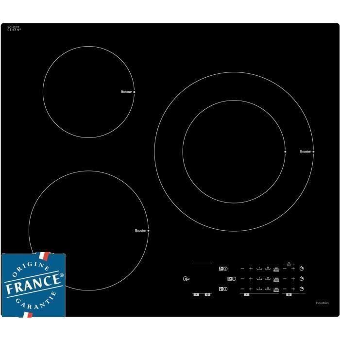 Table de cuisson induction SAUTER SPI5361B - 3 zones - 7200W - L60 x P52cm - Revetement verre - Noir