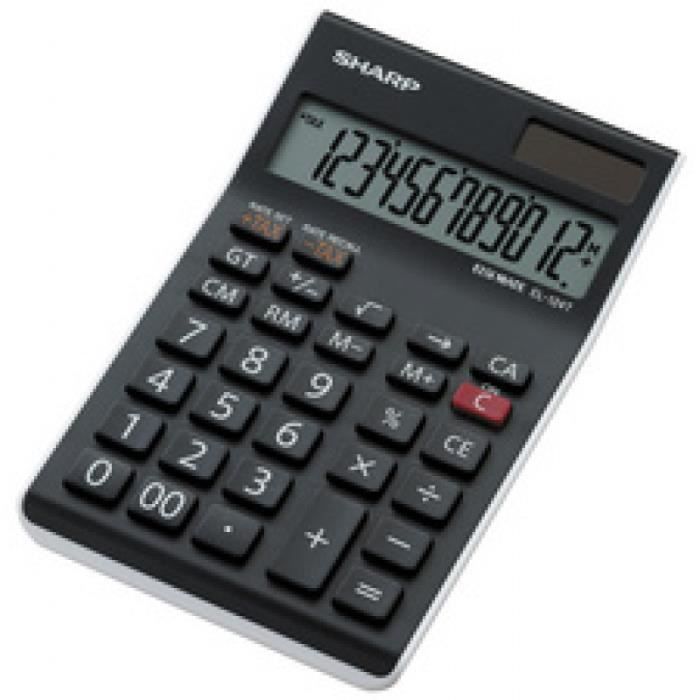 SHARP Calculatrice table EL-124 TWH, fonctionnement solaire/ 0,000000 Noir