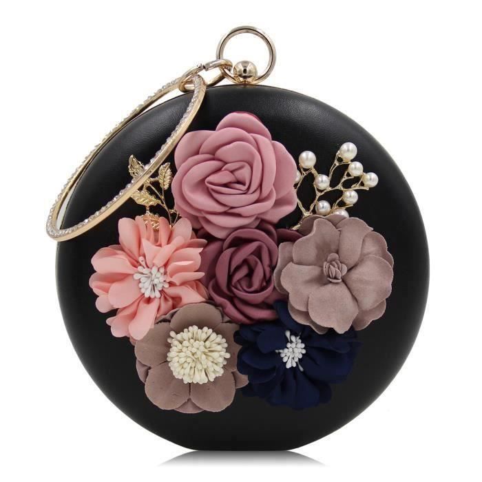 Yongme Pochette Sac de Soir e Ronde 3D Fleur Perle Strass Luxe