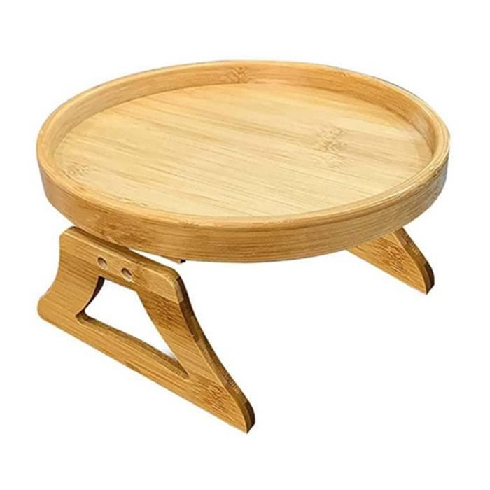 Plateau Accoudoir Canapé En Bambou Pliable - 52,5x32 Cm - Avec Porte-gobelet Et Poches - Bois Naturel - 10
