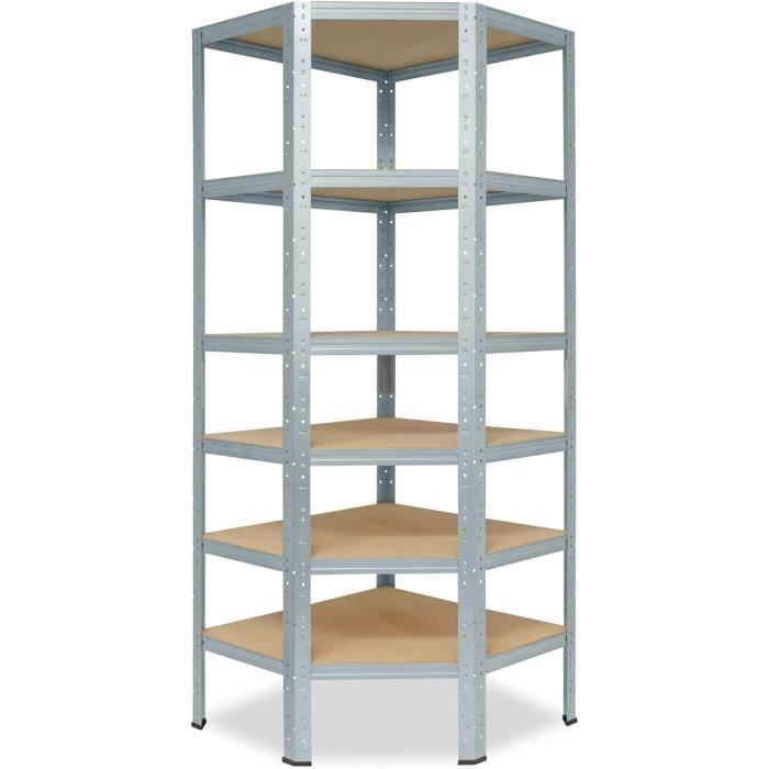 Étagère D’angle Métal 5 Niveaux – Modulable, Charge 175kg Par Plateau, Galvanisée, Pour Garage, Cave, Atelier Ou Cellier