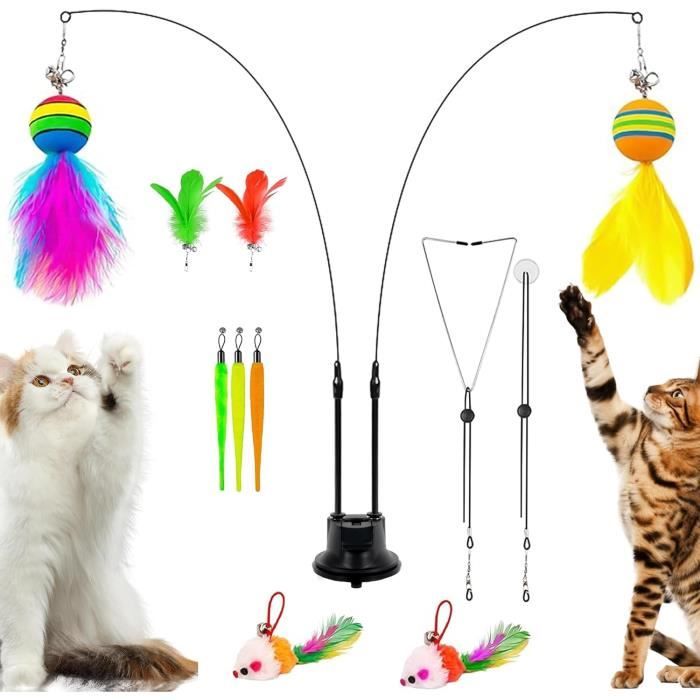 Jouet Interactif Pour Chat Avec Plumes - Plateau Tournant Et Canne à Pêche - Jeu D'Intérieur Pour Chatons Et Chats Adultes