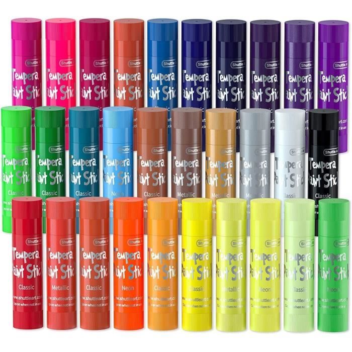 Shuttle Art Stick Solide de Peinture Gouache Enfant, 30 Couleurs