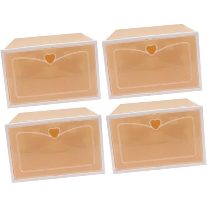 Lot De 4 Boîtes à Chaussures Transparentes Empilables - Rangement Plastique épais, Couvercle, Couleurs Pastel - 9