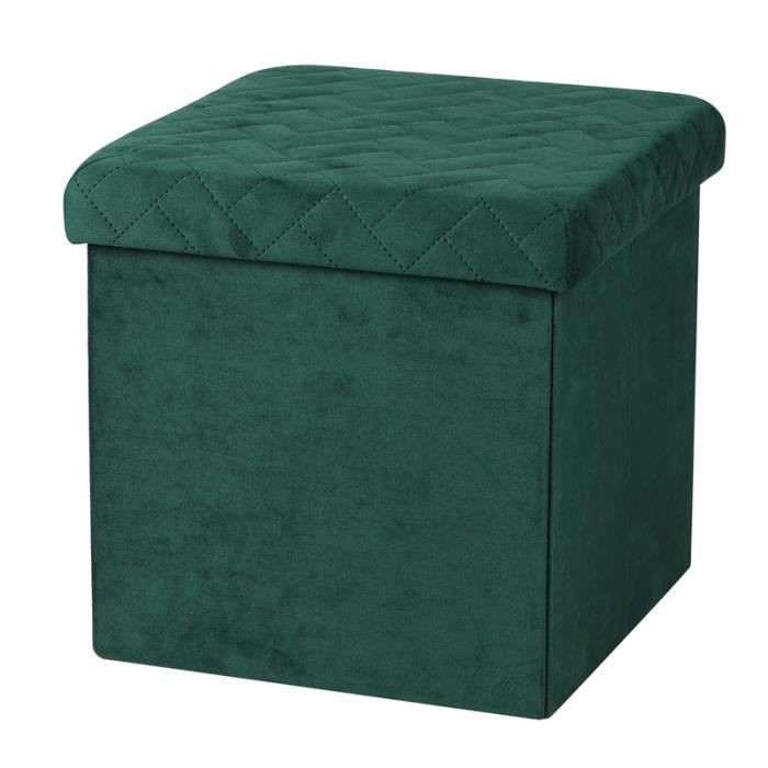 poufs et petits tabourets - pouf de rangement pliable en velours "kube" - vert - l 76 x p 37,5 x h 37,5 c