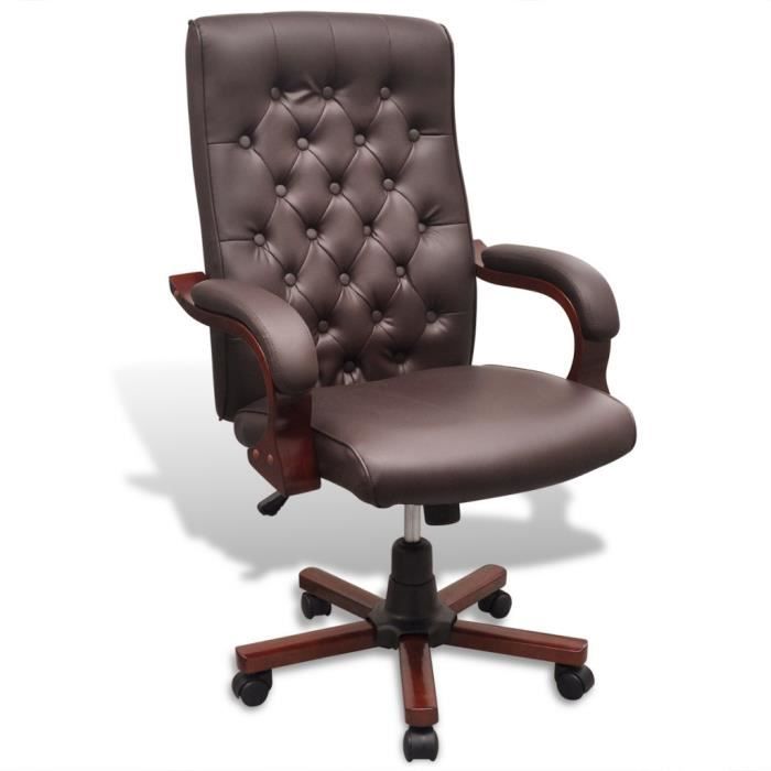 Fauteuil De Bureau Chesterfield En Cuir Artificiel Marron Achat Vente Chaise De Bureau Cdiscount
