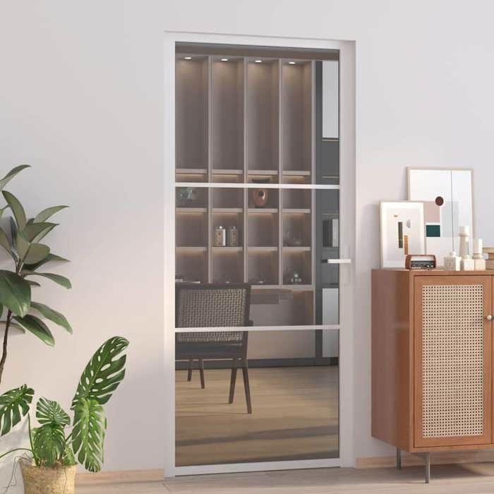 Vidaxl Porte intérieure 93x201,5 Verre ESG/Aluminium Gris - vue 2