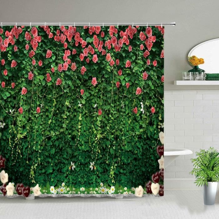 Ensemble de rideaux de douche en eucalyptus vert,feuilles d'aquarelle sur le dessus,décoration