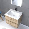 Meuble salle de bain 60x54 - Finition chene naturel + vasque blanche + miroir Led - TIMBER 60 - Pack10-1