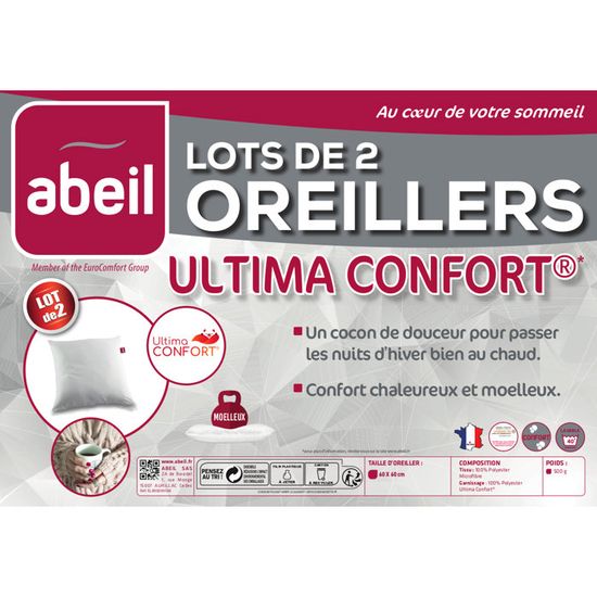 Sleepling Komfort 100 Sleepling - Lot De 2 Oreillers Komfort 100 65x65cm - Lavable 60°C, Oeko-Tex, Made In EU Oreiller Confort Ajustable