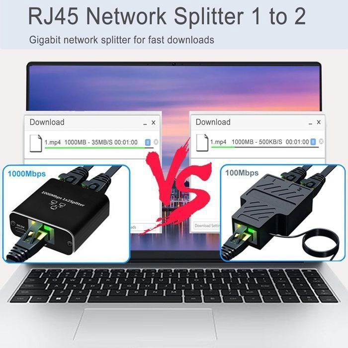 Switch RJ45 2 Ports 1000Mbps Splitter RJ45 Ethernet Splitter1 to 2 ...