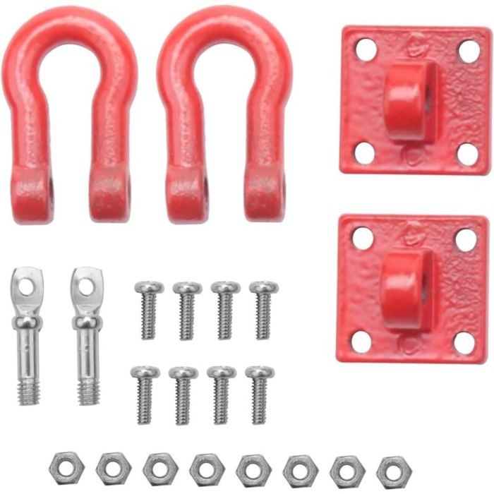 Crochet De Remorquage En Métal Pour Crawler RC 1/10 - Accessoire Treuil Pour SCX10 D90 TRX4 - Boucle Rouge - Kit De Fixation Complet - 7