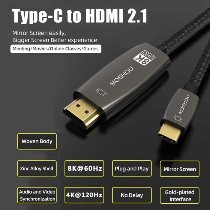 USB 3.1 Type C Telephone vers HDMI TV - HDTV Cable video pour Samsung  Galaxy S8 S9 Plus - Cdiscount TV Son Photo