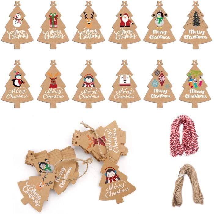 Étiquettes Cadeau Noël - Drfeify - 50pcs - Papier Kraft 300gsm - 10 Styles Différents