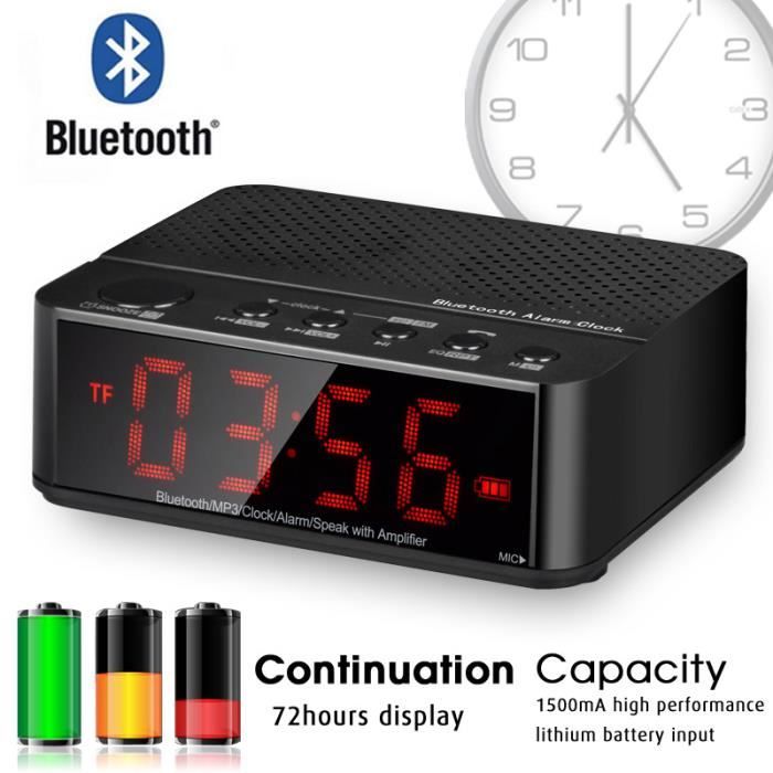 Enceinte Bluetooth Fonction Radio Réveil - Lecteur Micro-SD et