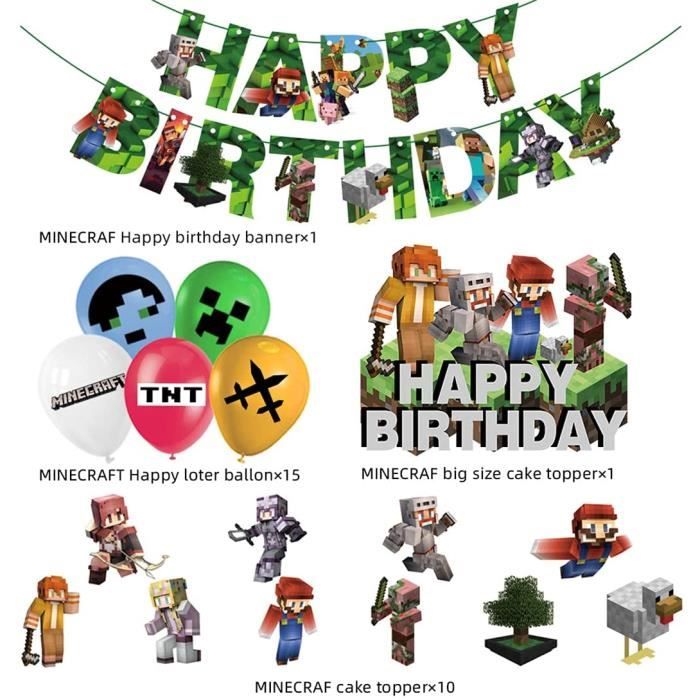 Minecraft Décoration d’anniversaire Joyeux anniversaire Bannière Je