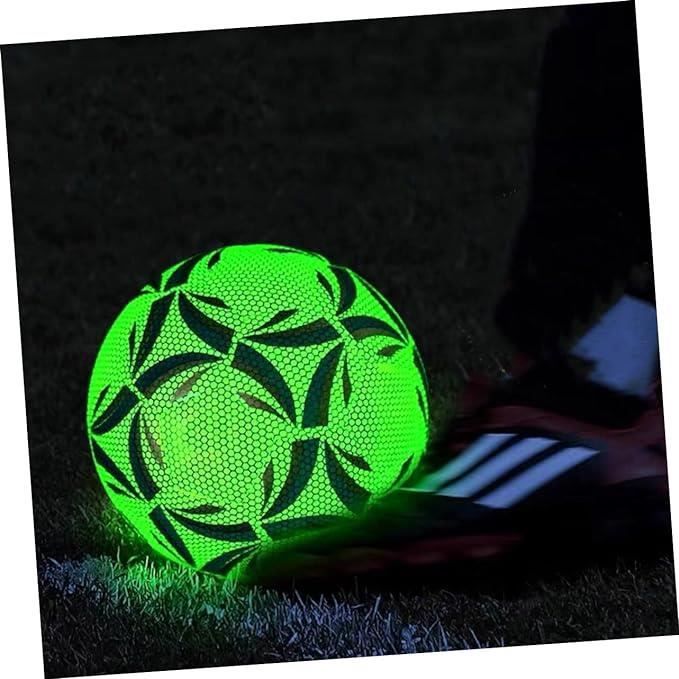 PLLYPE Ballon De Football Fluorescent Taille 5 – Brille Dans Le Noir, Cuir PU, Pompe Et Sac Inclus – Pour Entraînement De Nuit Et Jeux