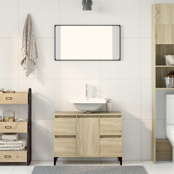 Meuble D'évier En Chêne Sonoma 80 Cm – Rangement Spacieux Pour Salle De Bain - 9