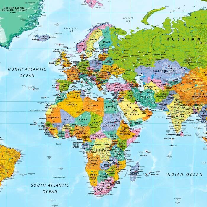 Affiche XXL de la carte du monde en format géant avec drapeaux et