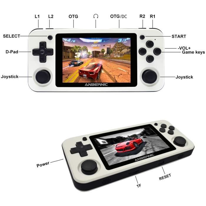 Console Rétro RG351P – Écran IPS 3,5″ – RK3326 1,5 GHz – Mali-G31 – 1 Go RAM – 3500 MAh – Blanc – 8 Heures D'Autonomie