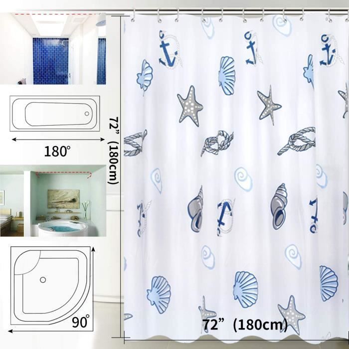 Rideau De Douche Imperméable Motif Parcours De Golf - Taille 183 X 183 Cm - Avec 12 Crochets - Tissu Polyester Écologique